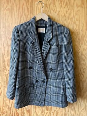 Vintage Pendleton Black & Gray Glen Plaid Double-Breasted Blazer